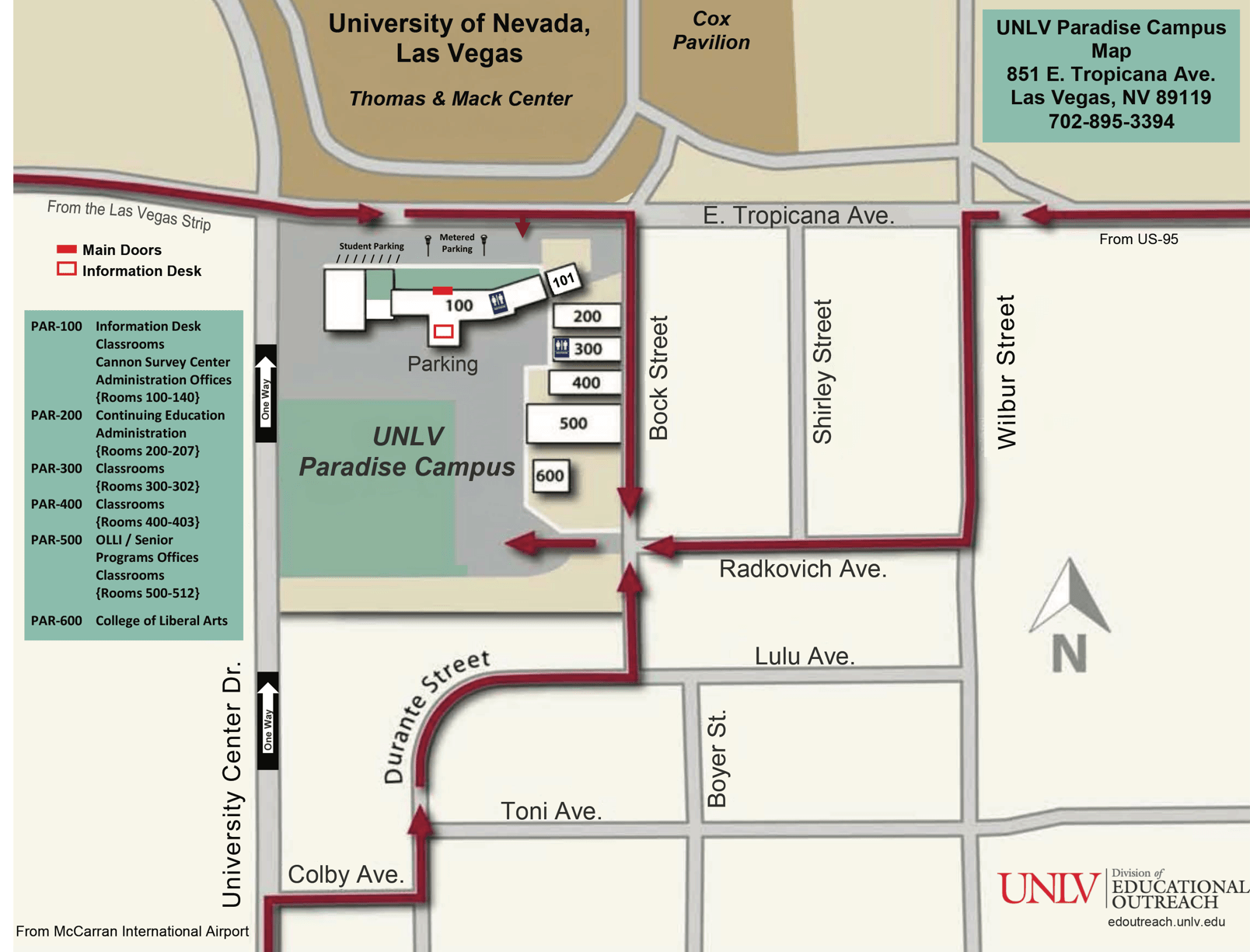 Contact UNLV Continuing Education PAR Directional Map 11 19 